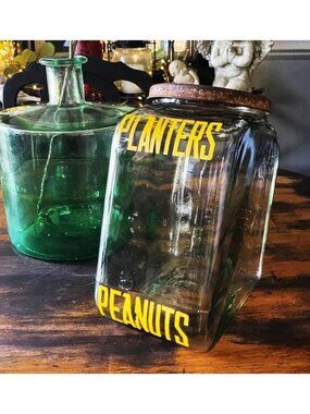 Antique 1940’s Planters Peanuts Glass Display Jar w/ Rusty Lid